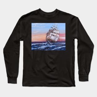 SQUARE RIGGED SAILING SHIP AT SEA Long Sleeve T-Shirt